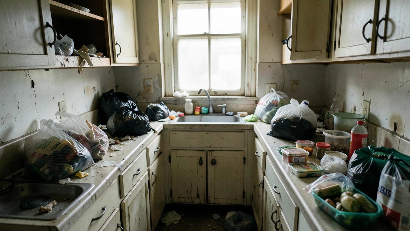 Sprzątanie kuchni w zapuszczonym mieszkaniu